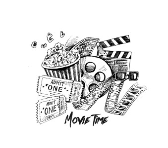 Movie time poster, Hand Drawn Sketch Vector illustration.